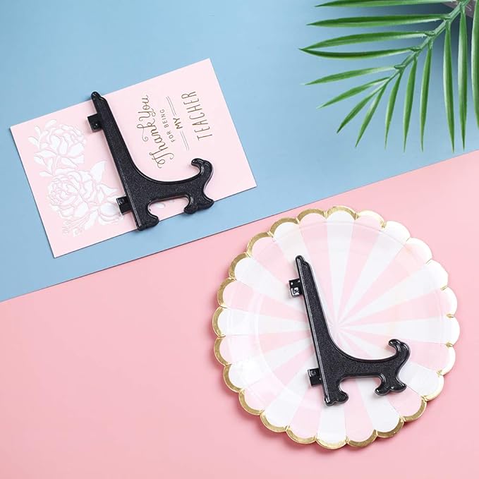 Artliving 5" Black 24pcs/Set Plastic Easels Plate Display Stands Picture Frame Stand Holder