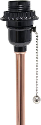 Oslo 19.5" Contemporary Bedside Power Outlet Base Standard Metal Table Desk Lamp in Rose Gold with White Drum Fabric Shade