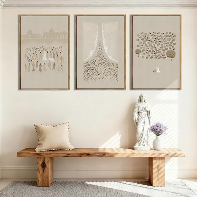 BINCUE Framed Jesus Wall Art Set of 3 Jesus Lamb Wall Decor Lamb of God Art Print Christian Wall Paintings Religious Pictures Christian Jesus Artwork for Living Room Bedroom Church Office Farmhouse 16x24 Inch