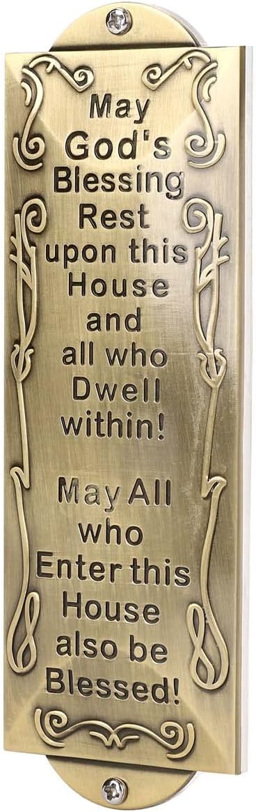 BRTAGG Metal Mezuzah For Door, Install Use Double-sided Tape, 6" High by 2" Wide for Front Door, Blessing House, Bless People, English Scripture, Easy Peel and Stick Mezuzahs Cover Jewish Gifts