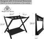 Folding Luggage Rack for Guest Room, Metal Foldable Suitcase Stand Holder with Cloth Shelf for Bedroom, Black, 2pack