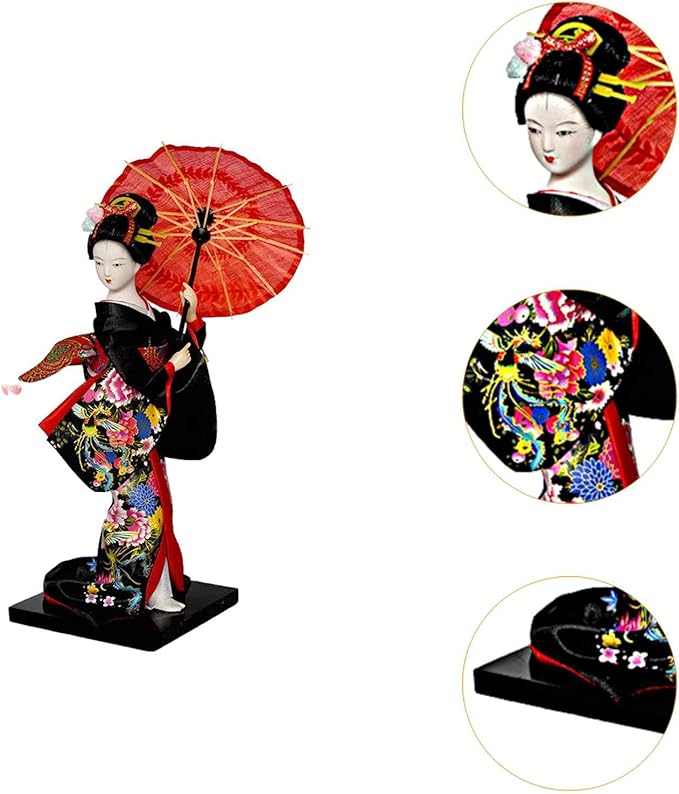 Japanese Geisha Kimono Doll Geisha Kimono Statue Asian Geisha Collectible Figurine 10 inch for Table Centerpieces,Living Room, 25 cm
