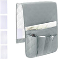 RETON Sofa Armrest Organizer with 5 Pockets, Non Slip Remote Control Caddy with 8 Pieces of Hook and Loop Fasteners, Armchair Caddy Holder Storage for Magazine Recliner Book TV Phone (Gray)