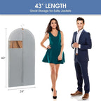 43" Garment Bags for Hanging Clothes, Suit Bags for Closet Storage and Travel, Grey Suit Cover Bags with Clear Window for Coats, Jackets, Shirts (5 Packs)