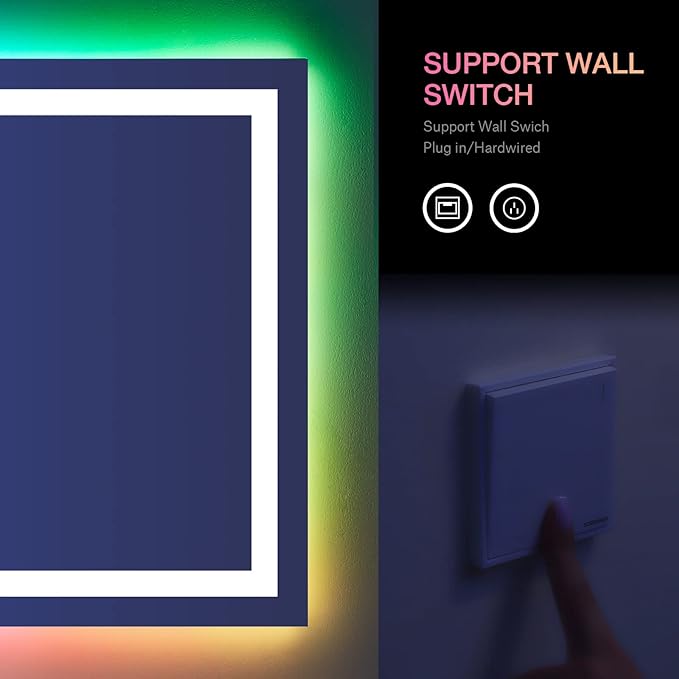 LOAAO 40"X32" LED Bathroom Mirror with Lights, Anti-Fog, Dimmable, RGB Backlit + Front Lighted, Bathroom Vanity Mirror for Wall, Memory Function, Colorful Multiple Light Modes