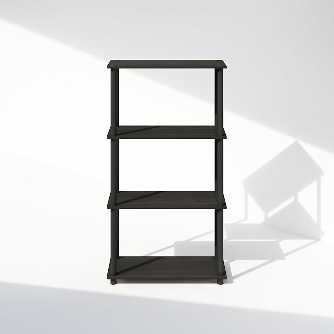 Furinno Turn-N-Tube Book Shelf, 4-Tier Bookshelf, Bookcase with Multipurpose Compact Display Rack, 11.6 x 23.6 x 43.2, for Living Room, Bedroom, Home Office, Espresso/Black