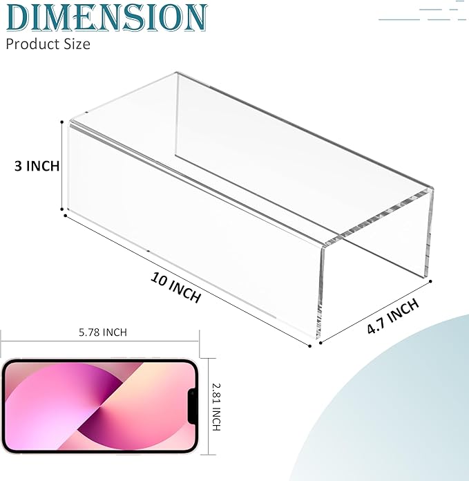 Acrylic Shelf Riser 10x4.7x3 pack of 2, Desktop Rectangular Acrylic Tray Pedestal Stand for Home Décor, Figures, Manga or Other Collectibles, 10x4.7x3 Inch