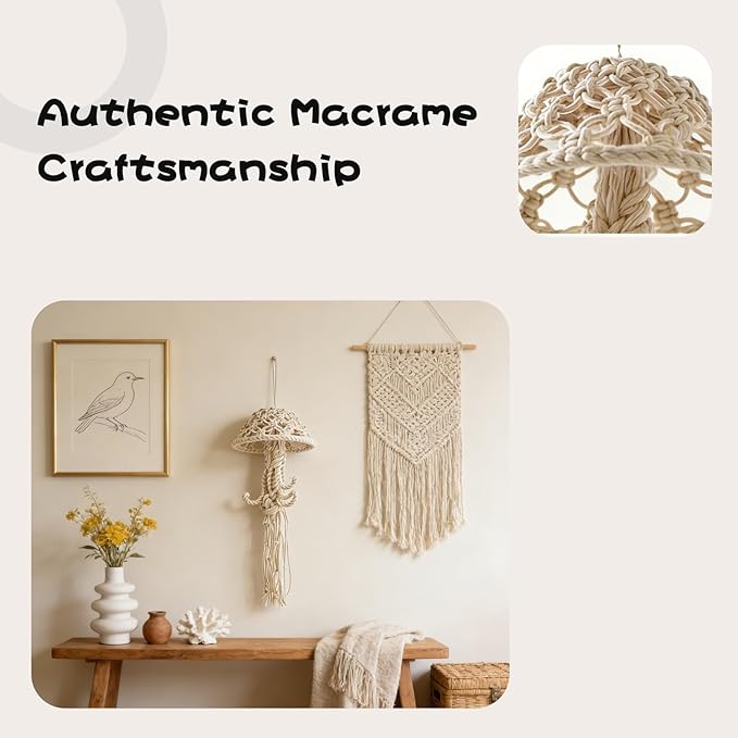 Macramé Wall Hanging, Rope-Woven Jellyfish Decor, Dream Catchers, Creative Wall Decor Accents (White)