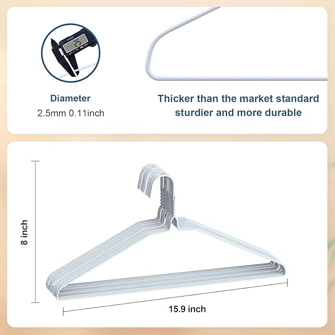 SPECILITE Wire Metal Clothes Hangers Bulk 200 Pack for Standard Size Suits, Coats, Shirts, Pants, Skirts, Space Saving, Non Slip,16 Inch 12 Gauge Ultra Thin, White