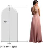 12 Pack Long Garment Bags (24x60") - Dustproof Gown Covers - Durable PEVA Hanging Bags with Sturdy Zipper for Maxi Dresses, Long Coats & Dance Costumes (Translucent)