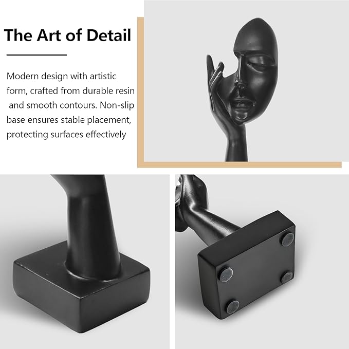 aboxoo 3 Pcs Thinker Statue, No Hear No See No Speak Modern Resin Sculptures Decor, Silence is Gold Abstract Art Figurines for Living Room, Home, Office Study (Black)