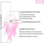 Dreamlike Butterfly Tree of Life Dream Catcher Wall Decor Pink Dream Catcher with Crystal Stone Handmade Feather Dreamcatchers Home Decor Wall Hanging for Girls Bedroom Wedding Craft Gift-29.5"