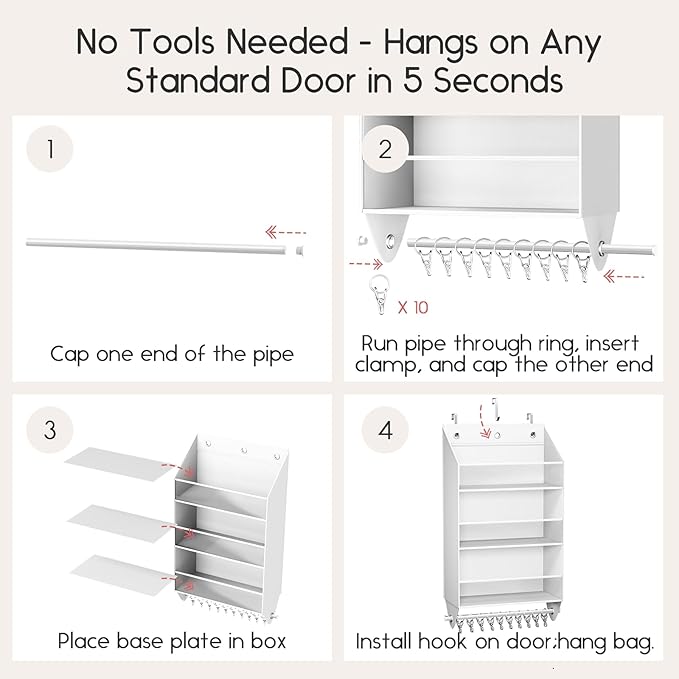 Over the Door Hat Rack - 3-Layer Design Hat Organizer Holds 30-36 Hats with 10 Hooks, Ideal Hat Rack for Door, Over the Door Organizer for Closet, Apartment, Bedroom, Dorm, 2 Pack, White