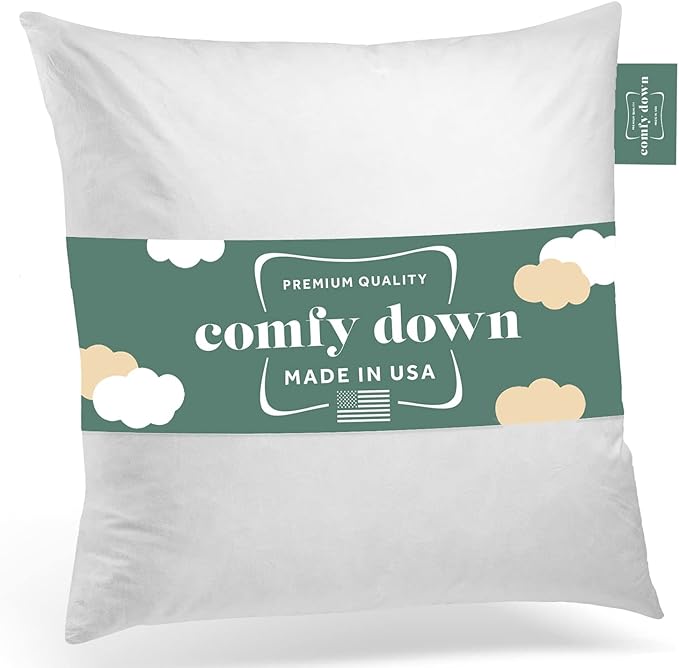 ComfyDown 22X22 Decorative Throw Pillow Insert, Down and Feathers Fill, 100% Cotton Cover 233 Thread Count, Square Pillow Insert - Made in USA (Single)