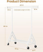 Heavy Duty Clothes Rack, Metal Clothing Rack Load 450 LBS, Rolling Coat Racks for Hanging Clothes with Lockable Wheels, Wardrobe Closet Garment Racks for Bedroom, White