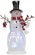 Large Snowman Christmas Snow Globe with Cardinals - Rotating Internal Scene with Swirling Glitter & Colorful Lights, 6H-Timer, Battery/USB Powered, Holiday Christmas Decoration(Snowman Cardinals)