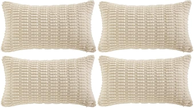Fancy Homi 4 Packs Decorative Throw Pillow Covers for Living Room Couch Bed, Modern Farmhouse Boho Home Décor Accent Cushion Case, 24" x 14", Cream