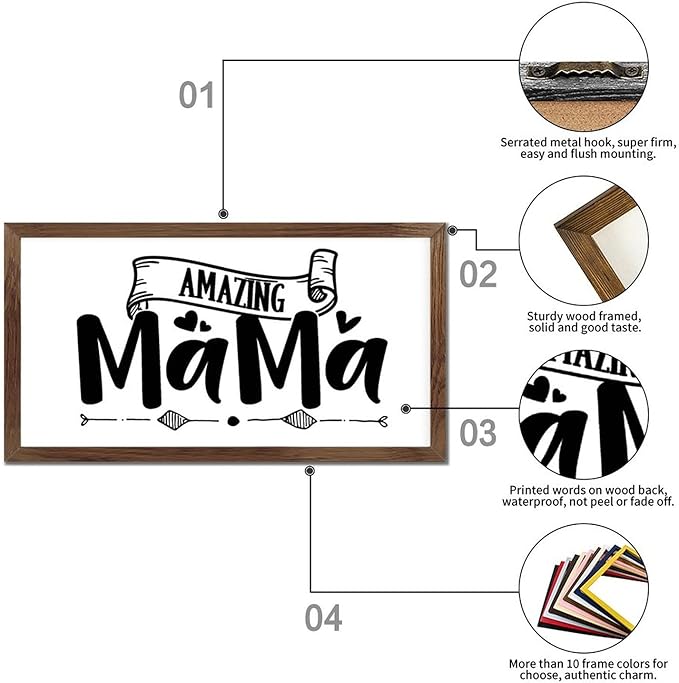 Family Lettering 12x22in Wood Sign with Positive Quotes Amazing Mama Apricot Frame Wooden Plaque Birthday Housewarming Gift for Cottage Shelf Garden Yard Farmhouse Porch Cafe Bar Wall Decor