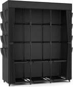 Wardrobe Closet Portable Closets for Hanging Clothes Large Capacity Clothes Rack with Cover, 3 Hanging Rods, 6 Shelves and 8 Pockets, Strong and Stable Free Standing Closet for Bedroom, Black