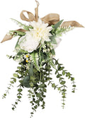Qianly Artificial Floral Swag Garland Outdoor Indoor, Decorative, Flower Teardrop Wreath, Hanging for Office Holidays Festivals Wall, White