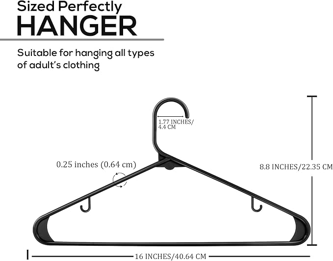 Utopia Home Plastic Hangers 20 Pack - Space Saving Clothes Hanger - Durable & Strong Closet Organizers and Storage with Built-in Strap Hooks - Essential for Shirts, Pants, Skirts & Coats (Black)