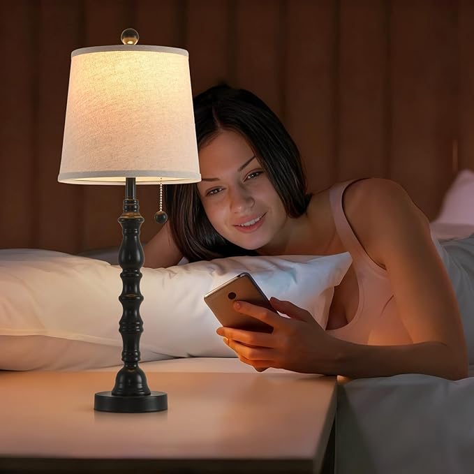 Lamps Set of 2 Modern Farmhouse Table Lamp Bedside Reading Lamps Living Room End Tables Set Lamps for Night Stands Bedroom Night Lamp,High 26.25 Inch, (Black (Single Pack), High 27 inches)