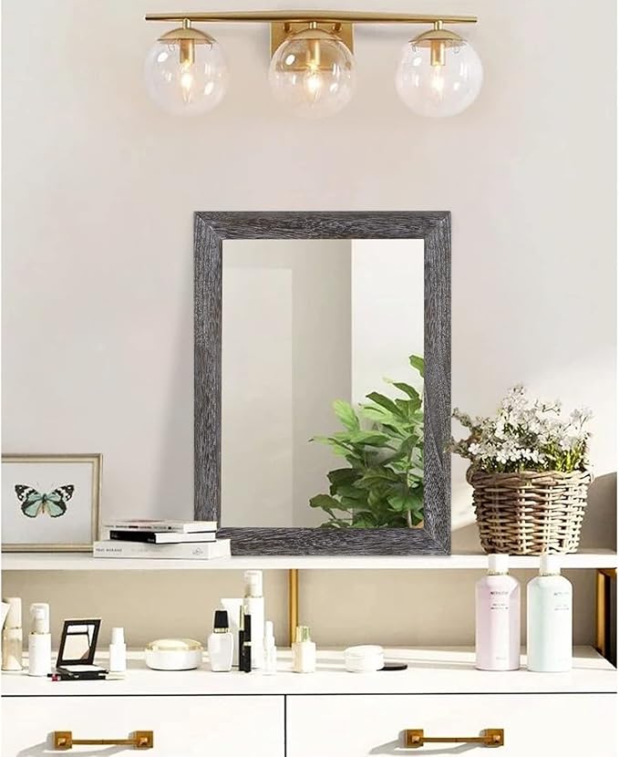 AAZZKANG Wall Mirror with Rectangle Wood Frame Rustic Decorative Hanging Mirrors for Bedroom Bathroom Living Room Home Office Small