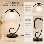 Modern Bedside Table Lamp with Frosted Glass Dome Shade, Sand Black Metal Base, E26 Socket, Plug-in with On/Off Switch for Bedroom, Living Room – No Bulb Included