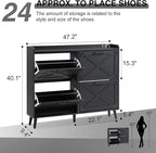Shoe Storage Cabinet,Farmhouse Shoe Organizer with 4 Flip Drawers & Barn Door Design,Freestanding Hidden Slim Narrow Shoe Rack Cabinet for Entryway,Foyer,Hallway,Black