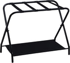 Kings Brand Furniture Shanon Folding Luggage Rack - Suitcase Stand With Storage Shelf - Folding Luggage Rack for Guest Room and Bedroom - Sturdy Portable and Stylish Metal Suitcase Stand - Black