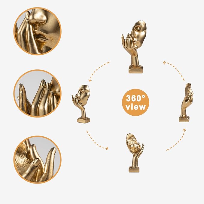 Thinker Statue -Gold Sculptures Modern Home Resin Decor -,12" H Collectible Figurines for Home Office Bookshelf Desktop TV Stand Decorative