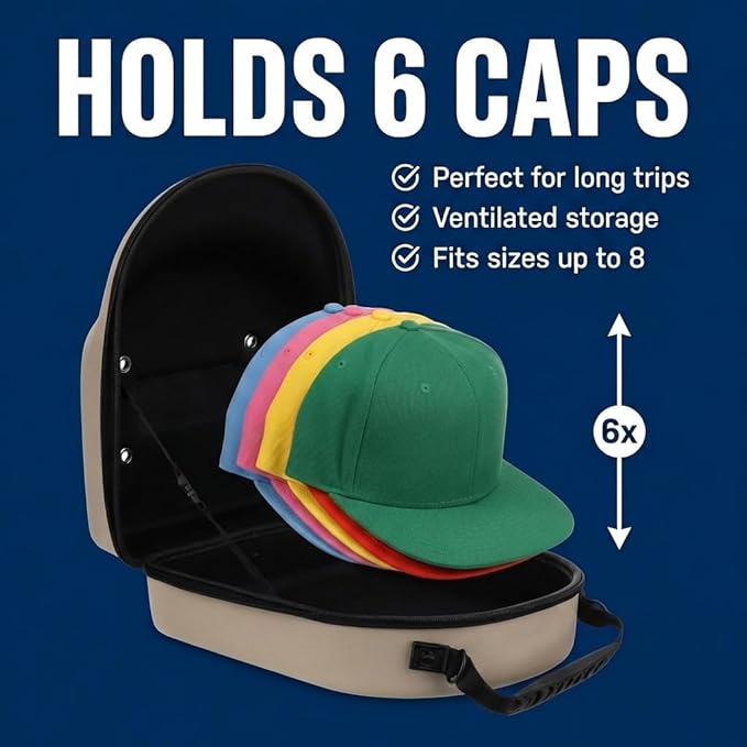 Lids Hat Travel Case – Baseball Cap Carrier for 6 Hats, Durable Denim Exterior with Black Interior, Storage with Handle & Adjustable Shoulder Strap, Hard Hat Organizer for Travel & Closet