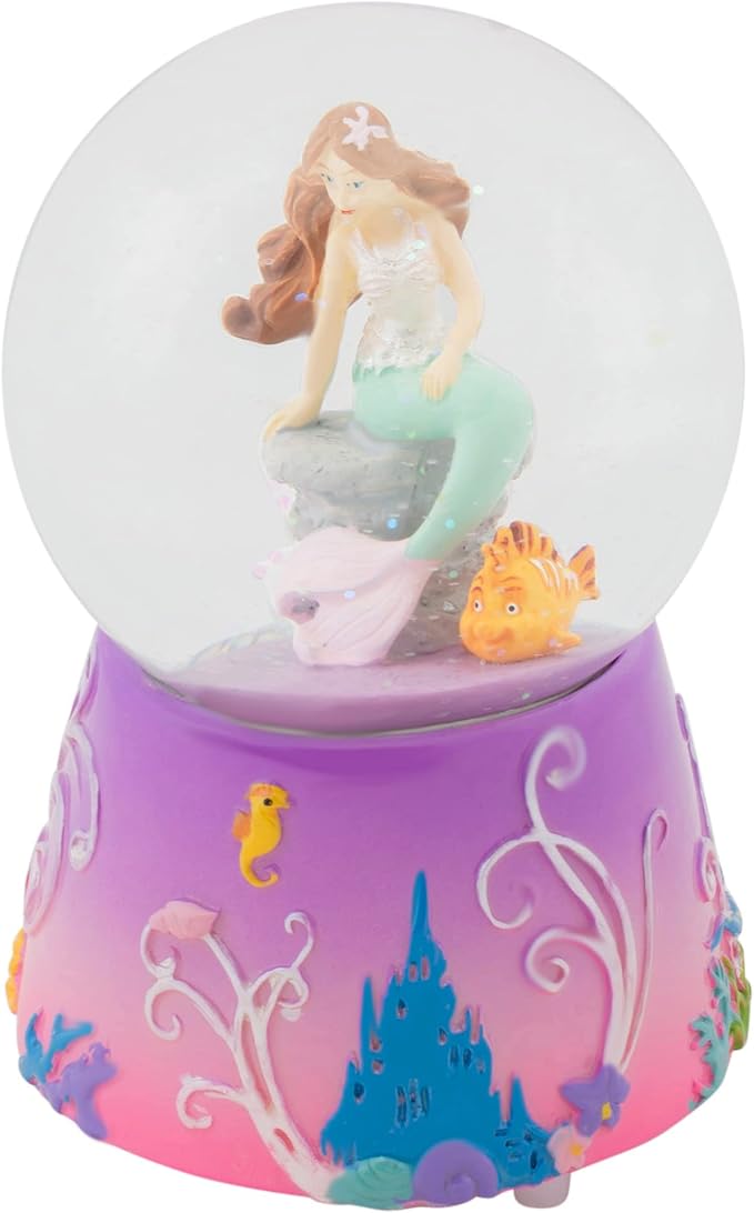 Elanze Designs Mermaid and Fish on Lilac Wind Up Musical 80MM Sturdy Glitter Water Snow Globe Tabletop Dresser Nightstand Figurine Decoration Plays Tune by The Beautiful Sea