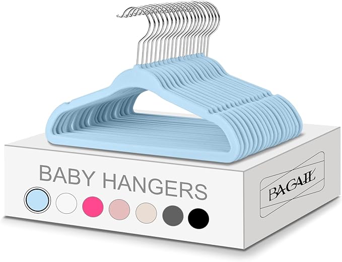 BAGAIL 50 Pack Kids Velvet Hangers 11 Inches Children's Clothes Hangers Non-Slip Baby Hangers for Infant/Toddler (Babyblue)