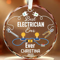 BSQUIELE Personalized Best Electrician Ever Glass Ornament 2025 - Funny Retirement Gift Custom Name and Date Keepsake - Xmas Tree Hanging Decoration for Electrician Men