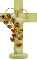 Wooden Wall Cross with Iron Heart Leaf Decorated with Hook and Base Hanging Wall Or Table Cross with Matthew 28:20 For Church Home Room Decoration (Green)