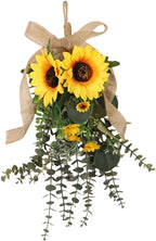 Sunflower Swag Lifelike Rustic with Green Leaves Garland Adornment Spring Summer Door Wreath Flower Swag for Holiday Window
