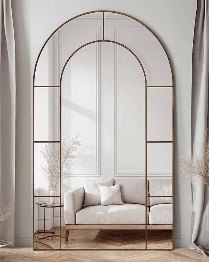 Antok 81" x 41" Full Length Mirror, Floor Mirror Arched Window Decorative Mirror, Metal Framed Decor Farmhouse Floor Mirrors Art Pane Mirrors Wall Decor for Bedroom, Living Room, Entryway Black