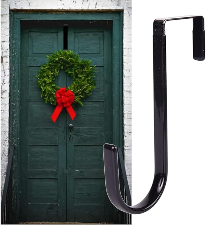 Black Wreath Hanger - Strong Bearing Fall Wreath Christmas Halloween Decorations Carbon Steel Wreath Door Hook 5" Height Wreath Hangers, Front Door Metal Over The Door Single Hook, Home Décor