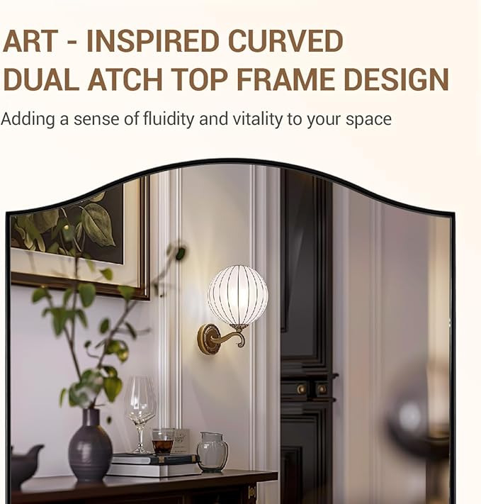 ANDY STAR 24"x36" Black Bathroom Mirror, Rectangle Scalloped Wall Mirror in Stainless Steel Metal Frame, Modern Matte Black Finish with Curved Edge Design, Wall-Mount Vertically or Horizontally