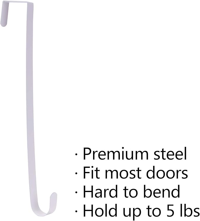 Sattiyrch 15" Wreath Hanger for Front Door,Sturdy Steel Wreath Door Hanger,Over The Door Hanger Hook (White,1)