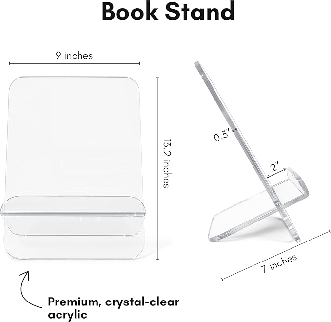Americanflat Clear Acrylic Book Stand with Ledge - Acrylic Stands for Display - Cook Book Stand, Magazine, and Comic Holder for Tabletop