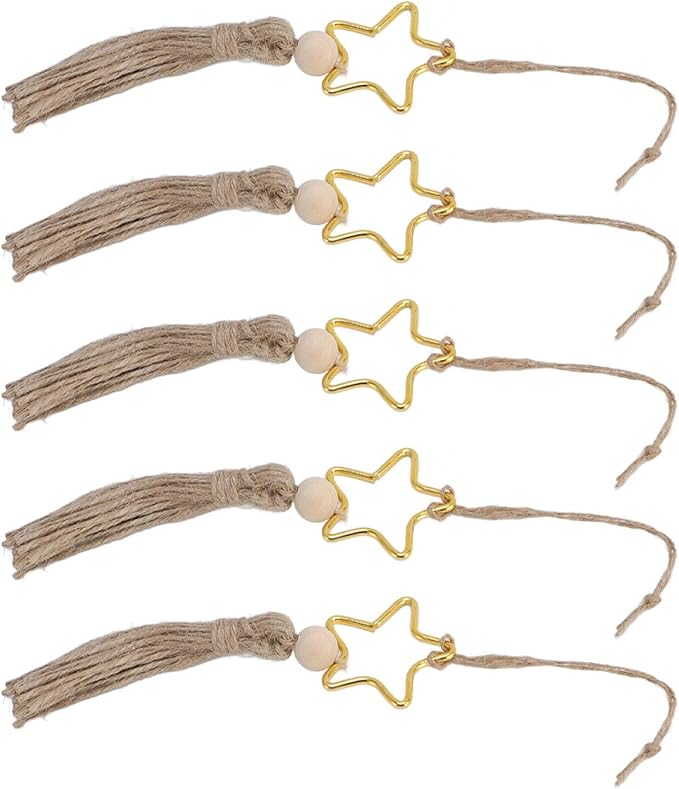 Versatile Wood Bead Jute Rope Tassel Elegant Hanging Ornament for Warm Ambiance Decoration 5pcs