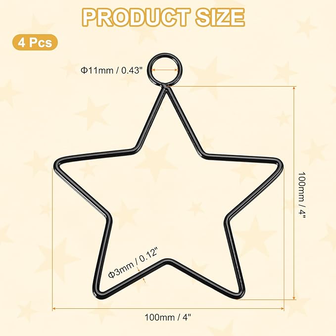 MECCANIXITY 4 Pcs Star Dream Catcher Rings, 4" Dream Catcher Metal Hoops Macrame Wreath Rings Pentagram Floral Hoops for DIY Craft Making Home Wedding Wall Hanging Decoration, Black