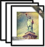 100% Solid Wood 16x20 Picture Frame Set of 3, Black Frame Display Photo 11x14 with Mat or 16 x 20 without Mat, 16by20 HQ Matte Black Frame for Wall - 3 Pack/Black/16 x20