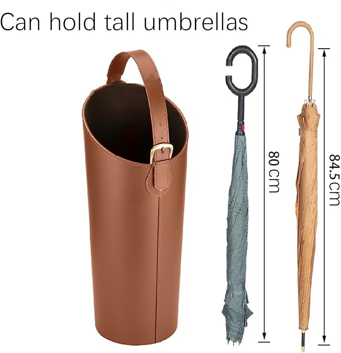 Indoor Entryway leather Umbrella bucket，Large Capacity Umbrella Storage stand，tall umbrella holder,For Hotel,Offices,home,Commercial(Beige+brown)