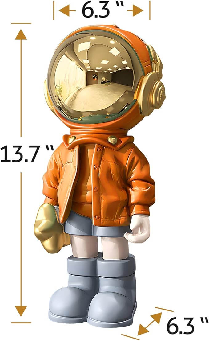 Dosker Astronaut Statues Spaceman Sculpture Polyresin Arts Gifts Orange Figurine Ornament Room Decor for Men,Home and Crafts Desktop Accessories Tabletop Decoration, Living Room, Office, Bookshelf