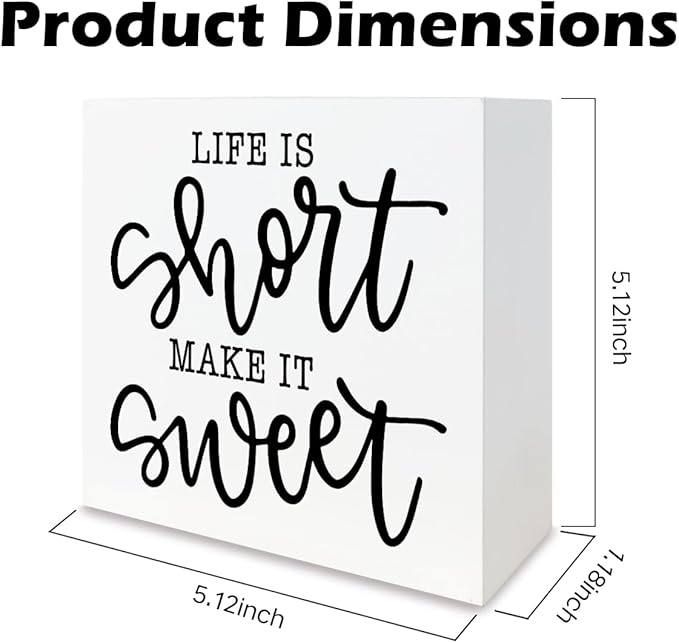Farmhouse Wooden Signs, Life Is Short Make It Sweet Sign, Country Wood Signs, Home Decor, Gift For Her, Housewarming Gift, Box Sign Decor Tabletop, 5.1x5.1inches