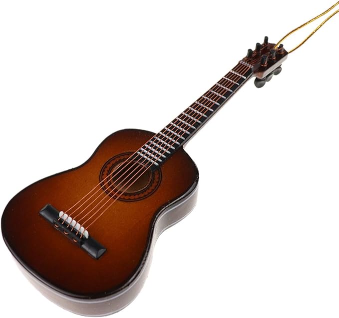 Wooden String Miniature Guitar Hanging Ornament Mini Musical Instrument Replica Holiday Tree Home Decoration Display Ornament (5.12" Classic Guitar)