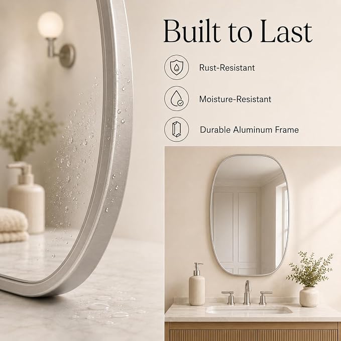 USHOWER Silver Oval Arch Bathroom Mirrors for Over Sink, 24x36 Inch Bathroom Vanity Mirror for Bathroom, Bedroom, Vanity, Entryway, Aluminium Frame, Anti-Rust, Modern Wall Decor